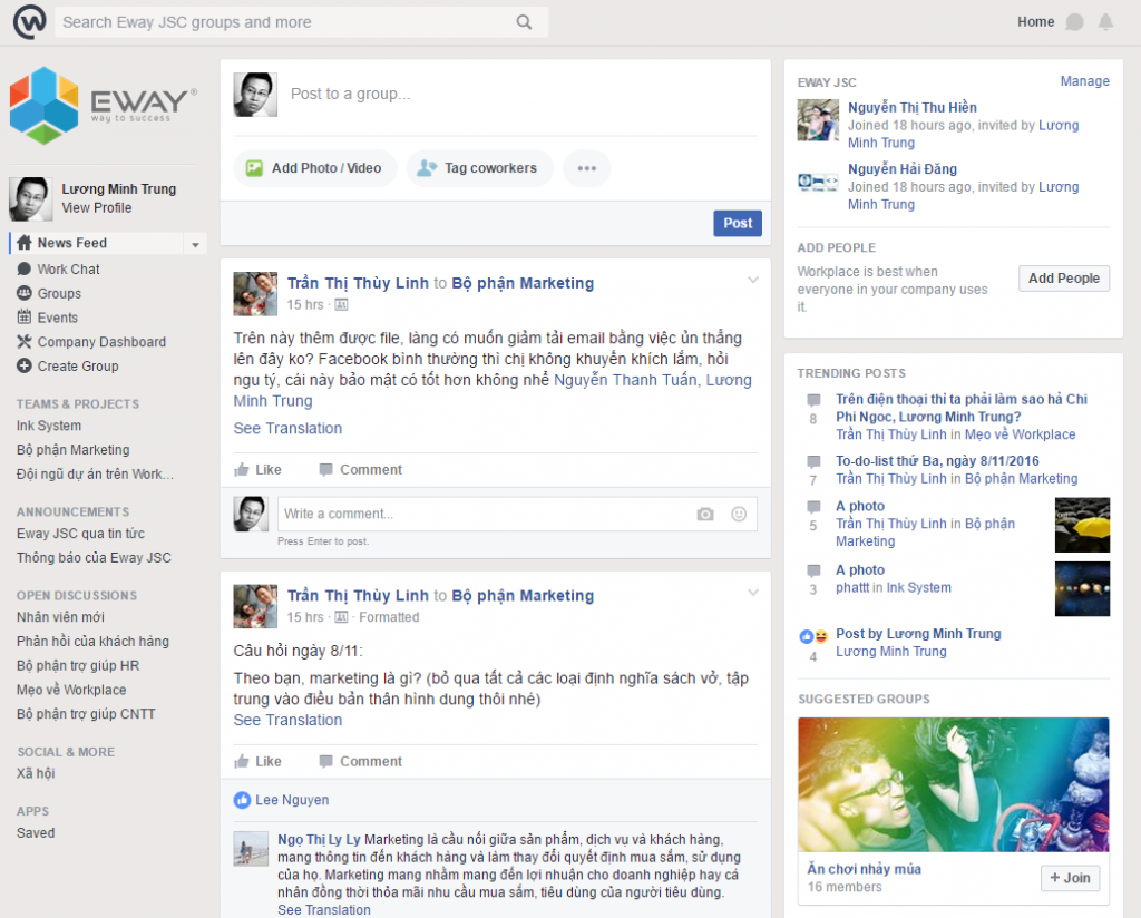 Facebook Workplace có đầy đủ các tính năng vốn có của Facebook nhưng bổ sung rất nhiều công cụ nâng cao cho việc quản lý doanh nghiệp.